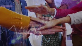 Animation of data processing and stock market over diverse business people teaming up. Global business and digital interface concept, digitally generated video. - Powered by Shutterstock - Get 15% off with code: PIKWIZARD15