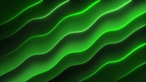 Glowing green waves neon lines abstract futuristic background. Seamless looping animation