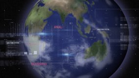 Animation of data processing over globe on blue background. Global business and digital interface concept, digitally generated video. - Powered by Shutterstock - Get 15% off with code: PIKWIZARD15