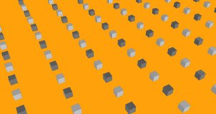 Animation of telescope over rows of cubes on orange background. Education, learning and school concept digitally generated video.
