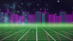 Animation of level up text over cityscape and grid. Global video game, communication and digital interface concept digitally generated video. - Powered by Shutterstock - Get 15% off with code: PIKWIZARD15