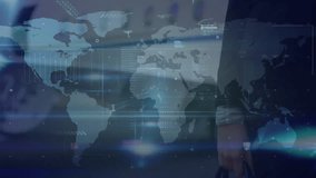 Animation of map, profile icons, computer language, caucasian woman standing against private jet. Digital composite, multiple exposure, global, coding, binary codes, transportation, technology. - Powered by Shutterstock - Get 15% off with code: PIKWIZARD15