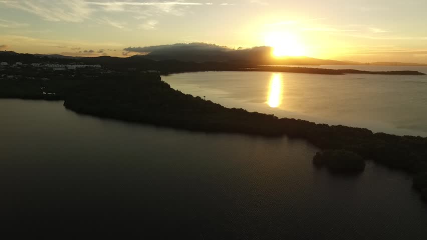 Aerial view over the Cabezas de San Juan National Park in Fajardo, Puerto Rico, during sunset