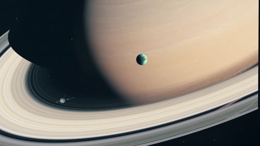 Voyager Passing Planet Saturn and Titan | Shutterstock HD Video #1104277285