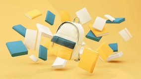 Vibrant Back to School Concept featuring an Array of School Supplies and Equipment. A Captivating Background and Poster for the Back-to-School Season. Abundance of Colorful Books with Floating Bags - Powered by Shutterstock - Get 15% off with code: PIKWIZARD15