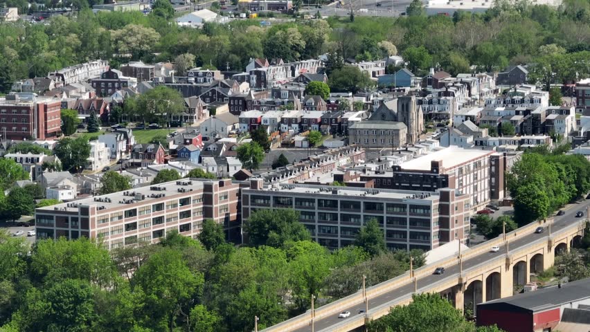 Albertus Meyers 8th Street Bridge in Allentown PA. Aerial with long zoom.