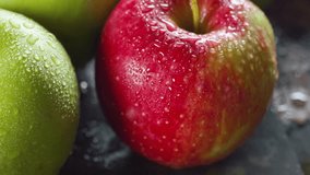 Vibrant Orchard Harvest: Close-Up Dolly Shot of Fresh Green and Red Apples, Showcasing their Juicy Splendor in Exquisite 4K Ultra HD Resolution