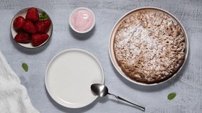 Stop motion of making and preparing strawberry cake