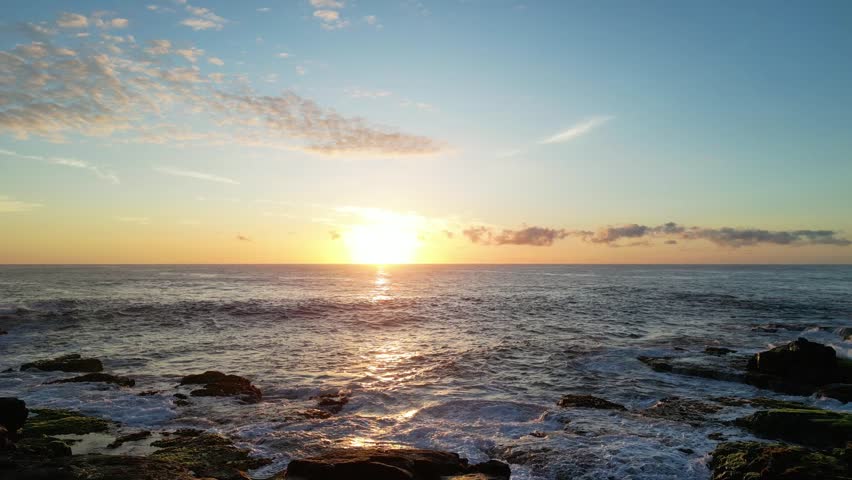 Ocean sunrise in Hawaii. Waves crashing on the beach | Shutterstock HD Video #1104304741