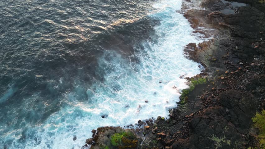 Ocean sunrise in Hawaii. Waves crashing on the beach | Shutterstock HD Video #1104304747