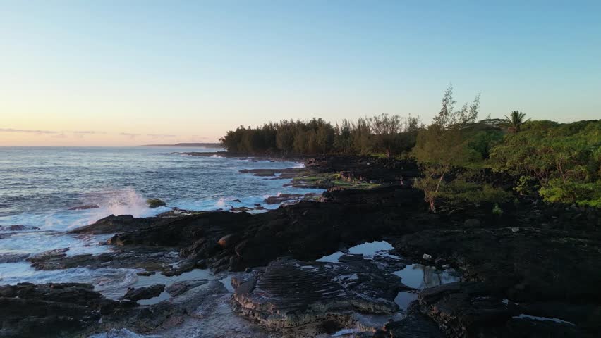 Ocean sunrise in Hawaii. Waves crashing on the beach | Shutterstock HD Video #1104304753