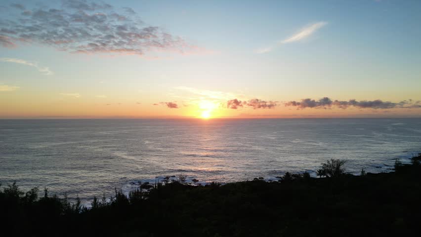 Ocean sunrise in Hawaii. Waves crashing on the beach | Shutterstock HD Video #1104304755