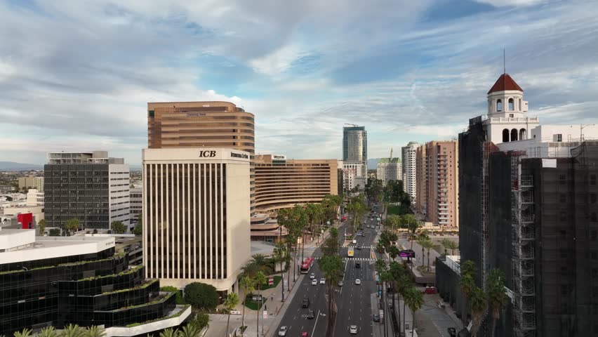 Aerial view of downtown Long Beach. Long beach california. Aerial view of Long Beach skyline. Top view from drone of long beach CA. USA skyline.