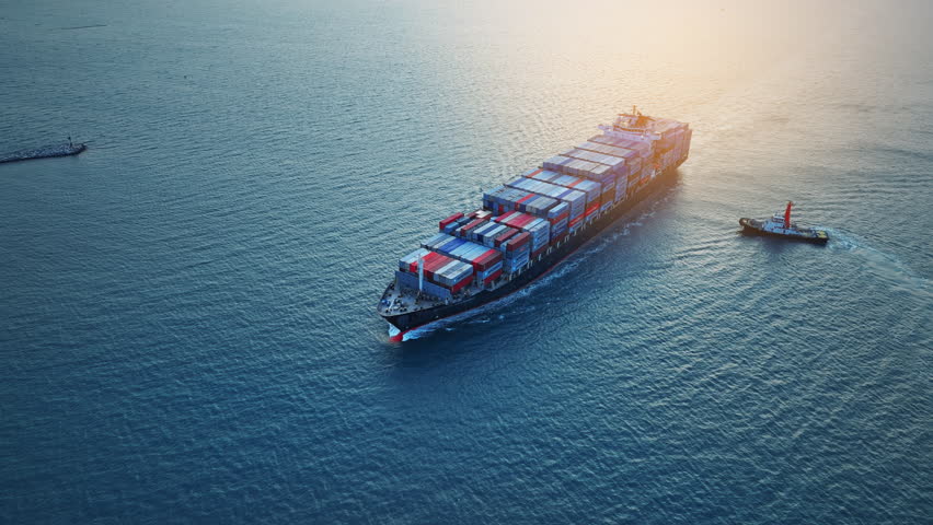 AI technology Futuristic Technology Autonomous. Global Logistics international delivery concept,  logistic and supply chain network distribution container Ship running for export import to customs  Royalty-Free Stock Footage #1104305567
