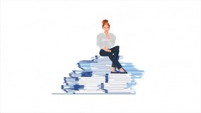 animated cartoon video of woman on papers.