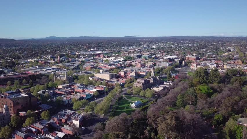 Bendigo Central Business District East View- Victoria Aerial Footage (4k) Panorama