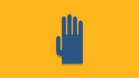 Blue Rubber gloves icon isolated on orange background. Latex hand protection sign. Housework cleaning equipment symbol. 4K Video motion graphic animation.