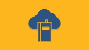 Blue Cloud or online library icon isolated on orange background. Internet education or distance training. 4K Video motion graphic animation.