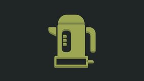 Green Electric kettle icon isolated on black background. Teapot icon. 4K Video motion graphic animation.