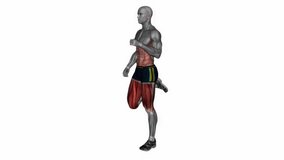 Butt kicks slow fitness exercise workout animation male muscle highlight demonstration at 4K resolution 60 fps crisp quality for websites, apps, blogs, social media etc.