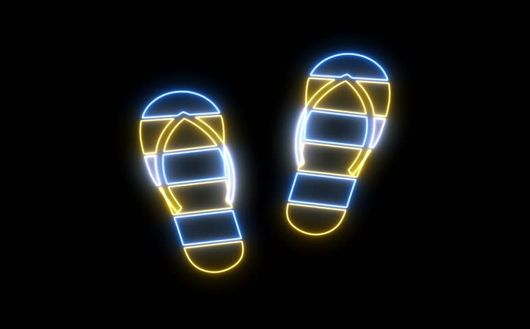 Animated Neon Slipper Shoes or Flip Flops Isolated on Black Background. Slippers icon Colored Striped Summer Beach Flip Flops. Motion Design Element Holiday and Summer Vacation Neon Element Royalty-Free Stock Footage #1104318185