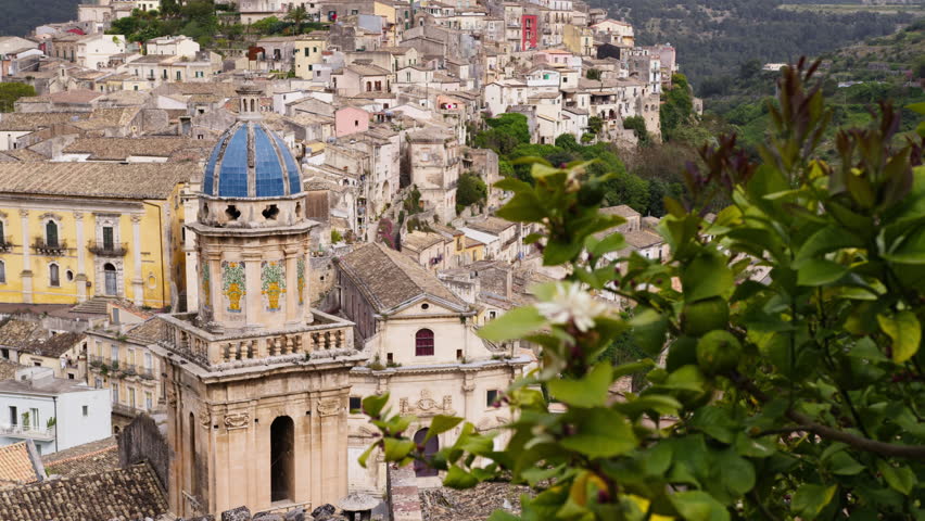 Ancient Sicilian church bell tower of Ragusa. Sicily 