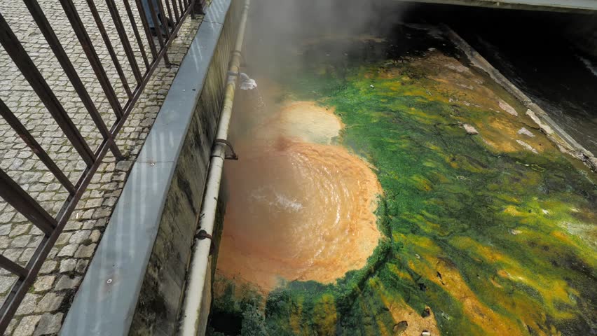 Mineral sediments under Vridelni bridge. Spa town Carlsbad situated in western Czech Republic. 