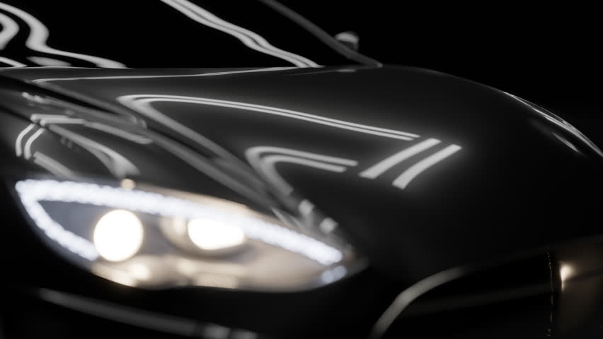 Black hybrid electric car in studio lighting, with depth of field. 4K UHD 3840x2160 3D professional render high quality.