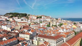 Aerial video of the city of Lisbon Portugal on a sunny day