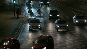 Rapid night road with cars in Moscow. 4k video footage