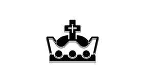 Black King crown icon isolated on white background. 4K Video motion graphic animation.