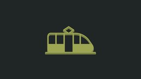 Green Tram and railway icon isolated on black background. Public transportation symbol. 4K Video motion graphic animation.