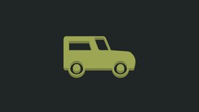 Green Car icon isolated on black background. 4K Video motion graphic animation.