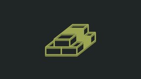 Green Stacks paper money cash icon isolated on black background. Money banknotes stacks. Bill currency. 4K Video motion graphic animation.