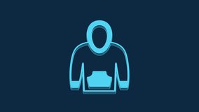 Blue Hoodie icon isolated on blue background. Hooded sweatshirt. 4K Video motion graphic animation.