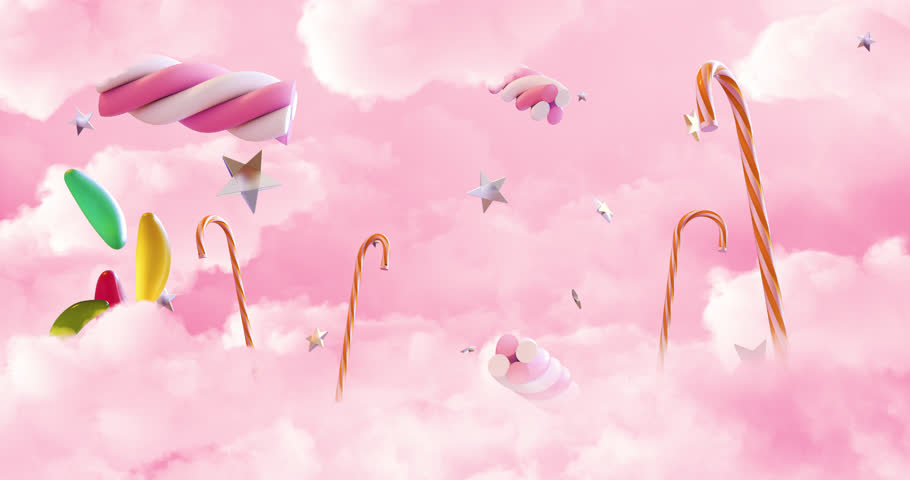 Looped background. Animated candy and sweets flying in pink clouds. Royalty-Free Stock Footage #1104344865