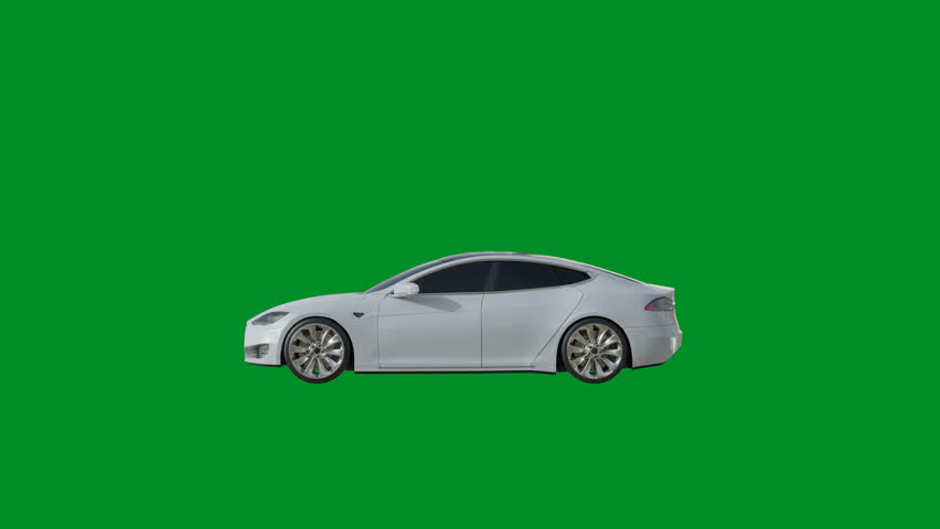 White electric рybrid car. moving from right to left isolated on green screen background. 4K UHD 3840x2160 3D professional render high quality.