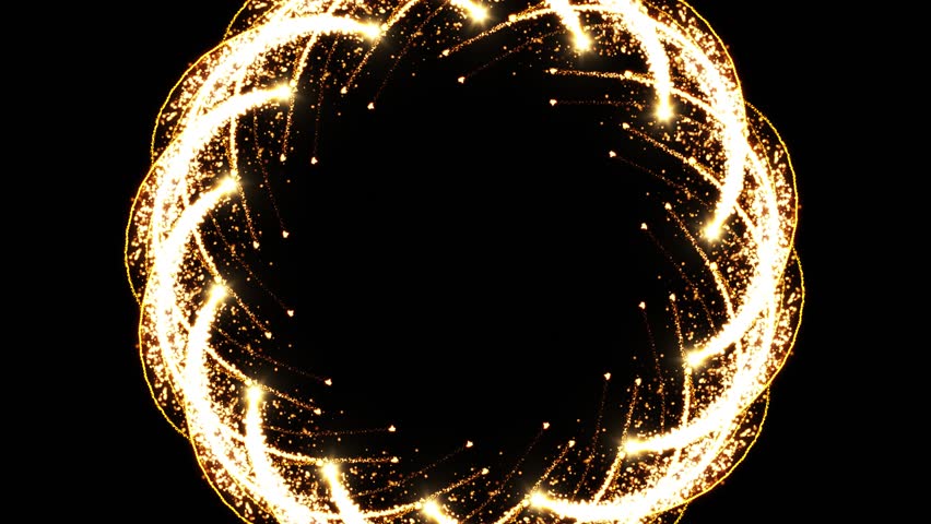 Gold Particles Moving Background. fast energy flying wave line with flash lights. Particle from below. Particle gold dust flickering on black background. Abstract Footage background for text.