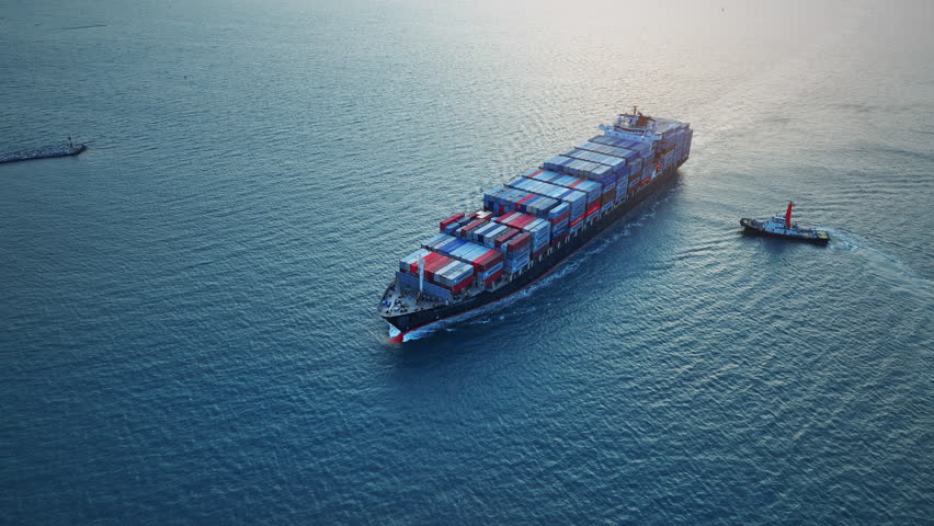 AI technology Futuristic Technology Autonomous. Global Logistics international delivery concept, logistic and supply chain network distribution container Ship running for export import to customs Royalty-Free Stock Footage #1104353933