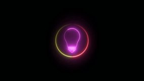 Neon electric  bulb icon animation .Glowing  bulb animated . motion graphic animation.4K Video