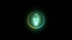 Neon electric  bulb icon animation .Glowing  bulb animated . motion graphic animation.4K Video