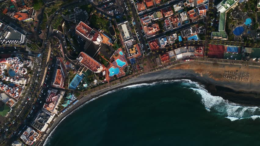 coast, beaches and ocean, hotels by ocean, south Tenerife, Canary island aerial