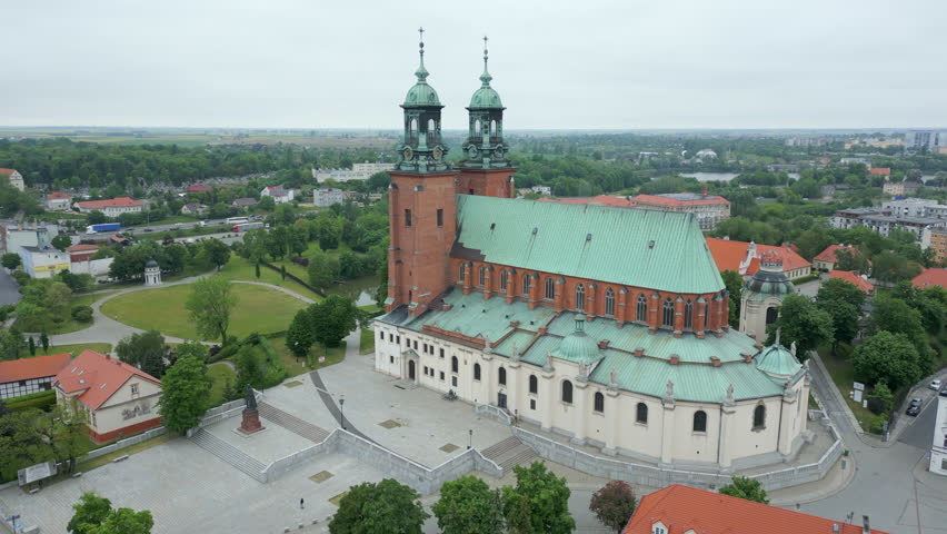 Gniezno, a city in Lesser Poland Voivodeship. Market square in the city center and architecture in the city of the former capital of Poland - Gniezno.