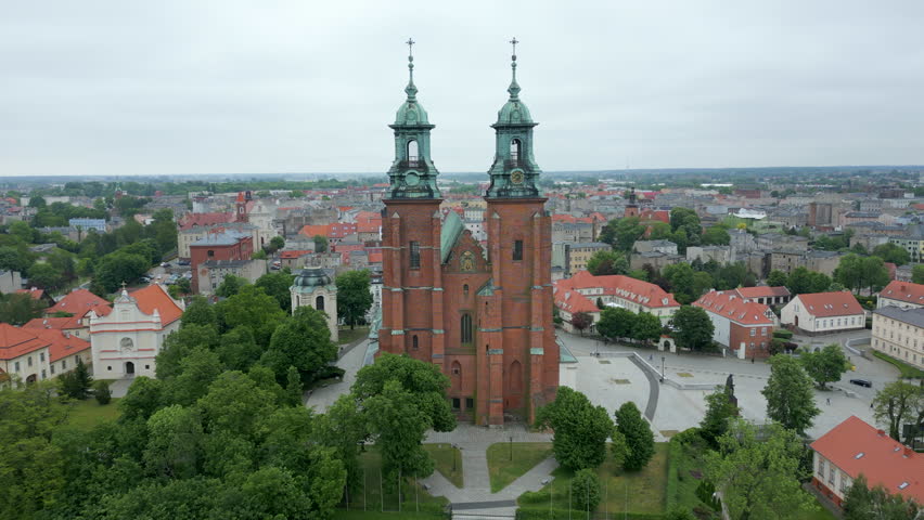 Gniezno, a city in Lesser Poland Voivodeship. Market square in the city center and architecture in the city of the former capital of Poland - Gniezno.