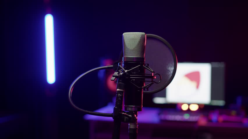 High-tech microphone for recording written rap song in fully equipped studio Royalty-Free Stock Footage #1104362401