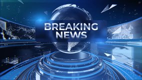 3d Breaking news intro animation with globe in circular abstract blue scene with world map around - Powered by Shutterstock - Get 15% off with code: PIKWIZARD15