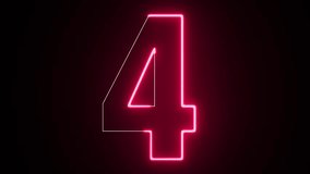 4K Ultra Hd Video. 4 text electric red lighting text with animation on black background, 3D Animation. 4 Number. Four number.