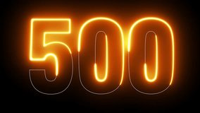 4K Ultra Hd Video. 500 text electric yellow lighting text with animation on black background, 3D Animation. 500 Number. Five hundred number.