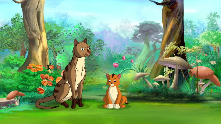 Red Tabby Cat and her kitten in the nature at day. Handmade animated looped HD footage. | Shutterstock HD Video #1104366213
