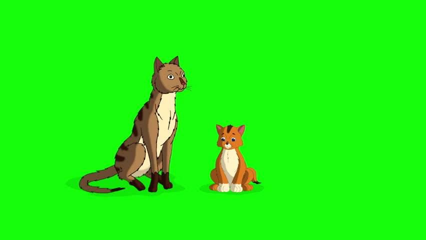 Red Tabby Cat and her kitten. Handmade animated looped HD footage isolated on green screen | Shutterstock HD Video #1104366215